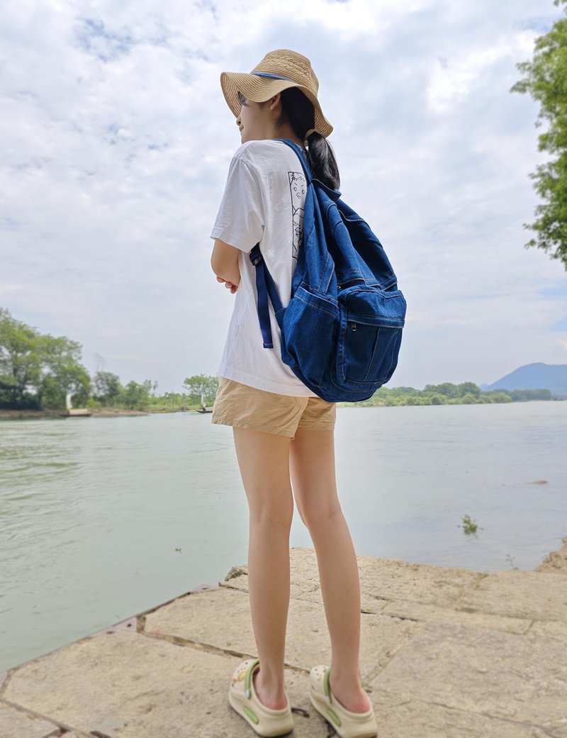 YunZh Denim Backpack Casual Style Lightweight Jeans Backpacks Classic Retro Travel Daypack