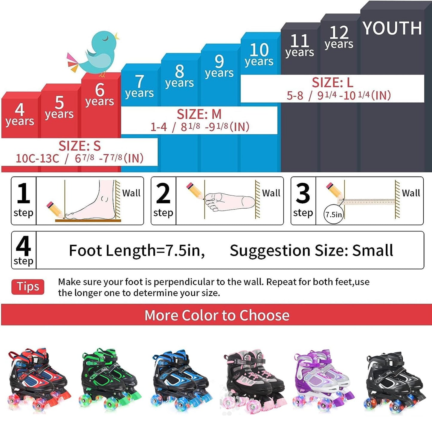Nattork Kids Roller Skates for Boys Girls,4 Sizes Adjustable Roller Skates with Light up Wheels,Fun Rollerskates for Toddler Kids Beginners Indoor Outdoor