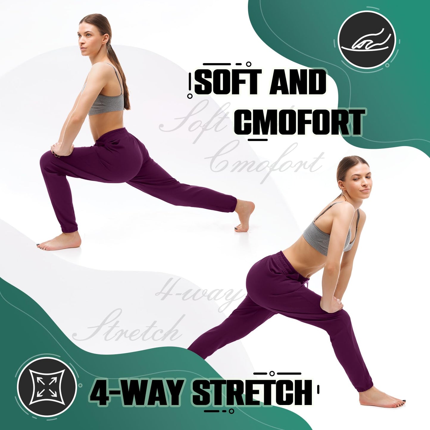Walifrey Womens Joggers with Pockets, Drawstring Sweatpants Women for Lounging Jogging Gym and Workout Purple,1 Pack Purple L