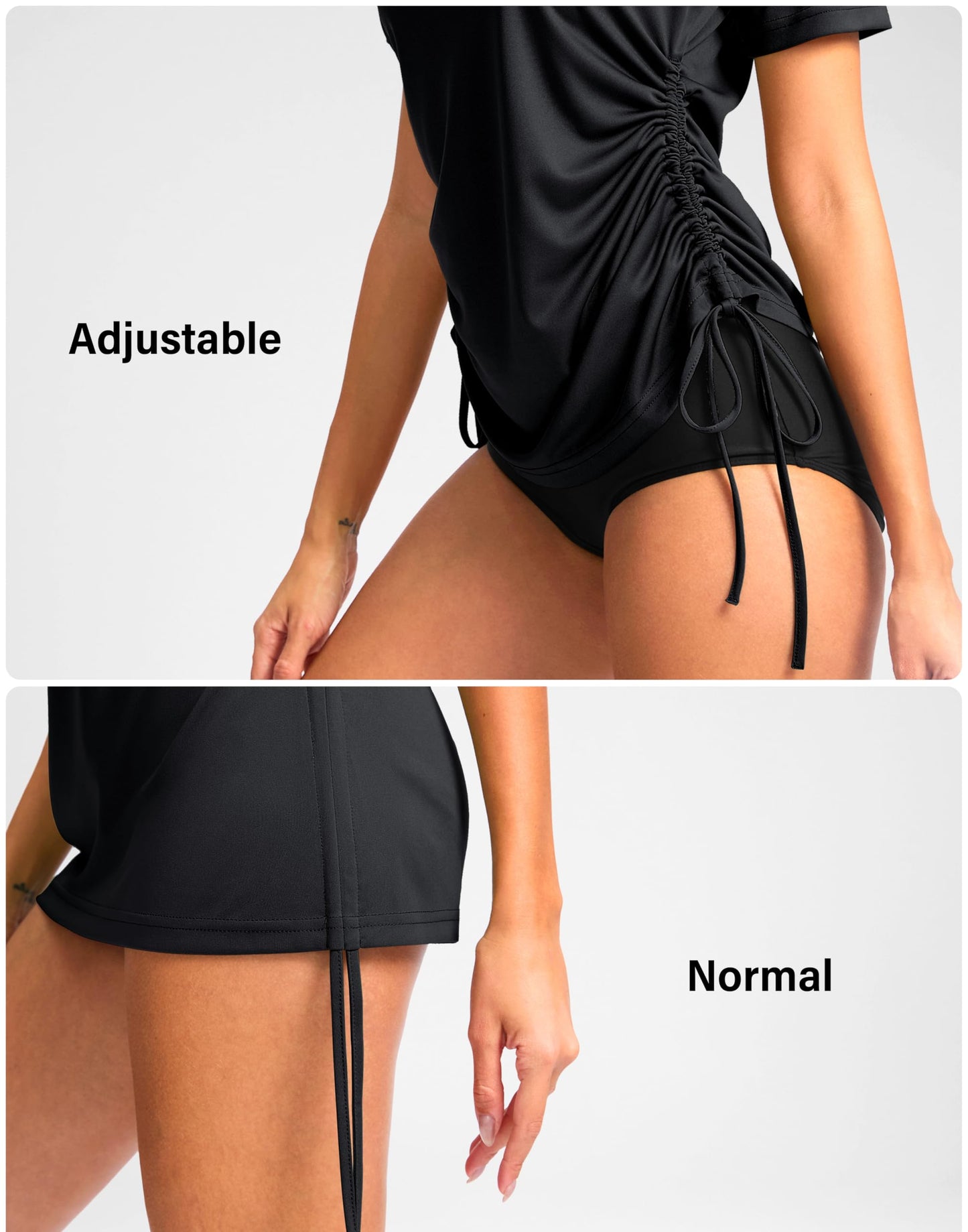 Soothfeel Women's Swim Shirt UPF 50+ Short Sleeve Rash Guard SPF UV Sun Protection Swimming Swimsuit Bathing Suit Top Only Black L