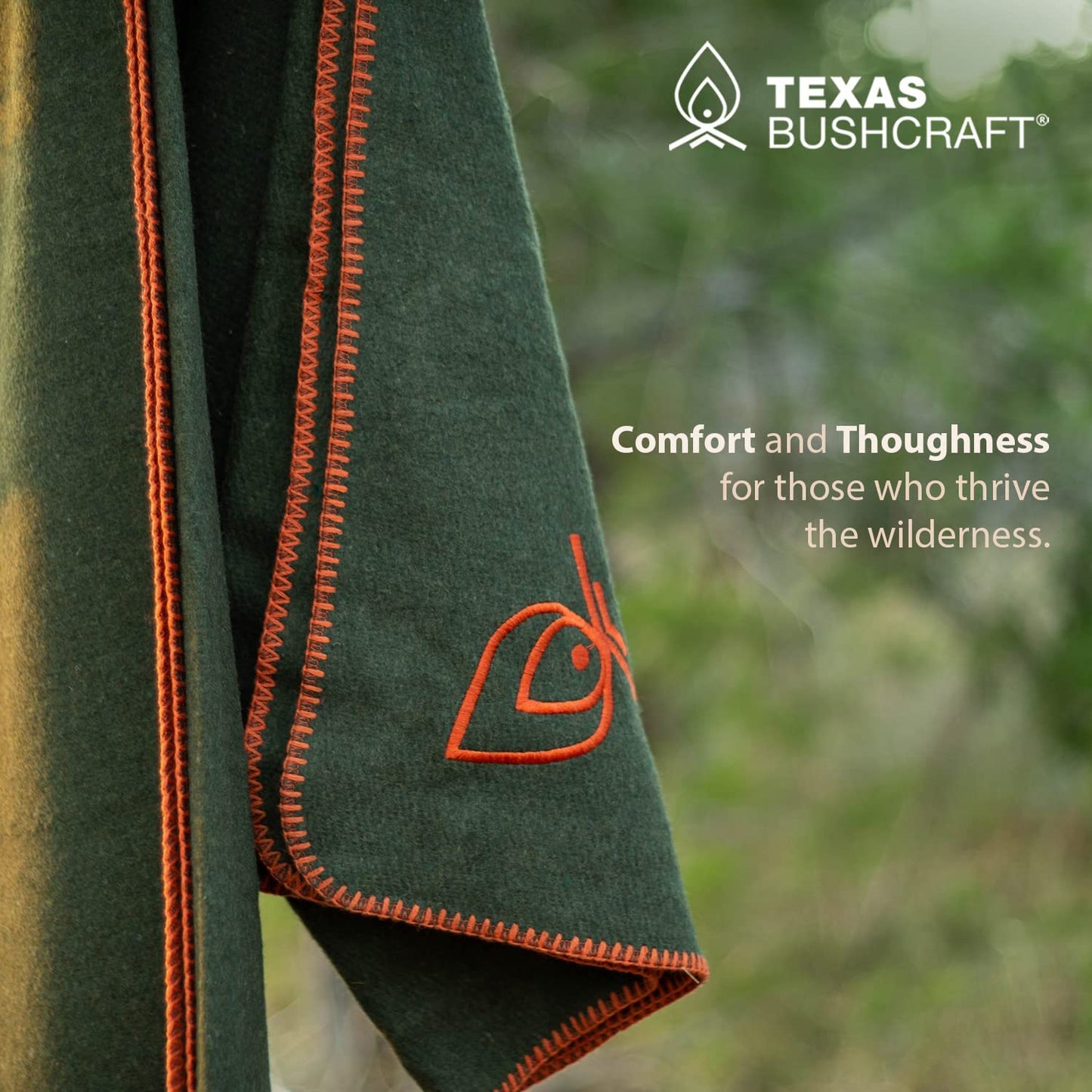 Texas Bushcraft Merino Wool Blanket for Camping Hiking and Backpacking – Water and Fire Resistant Camp Blanket Car Blanket is Fast-Warming and Durable with Double-Stitched Edging (66” x 90”)