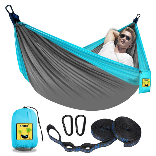 SZHLUX Camping Hammock Single or Double Portable Hammocks with 2 Tree Straps and Attached Carry Bag