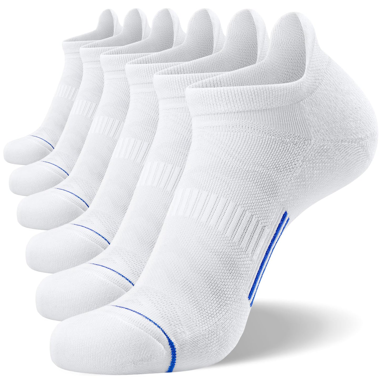 FITRELL 6 Pack Men's Ankle Running Socks Low Cut Cushioned No Show Compression Athletic Sports Gift for Men, Shoe Size 9-12, White+Blue