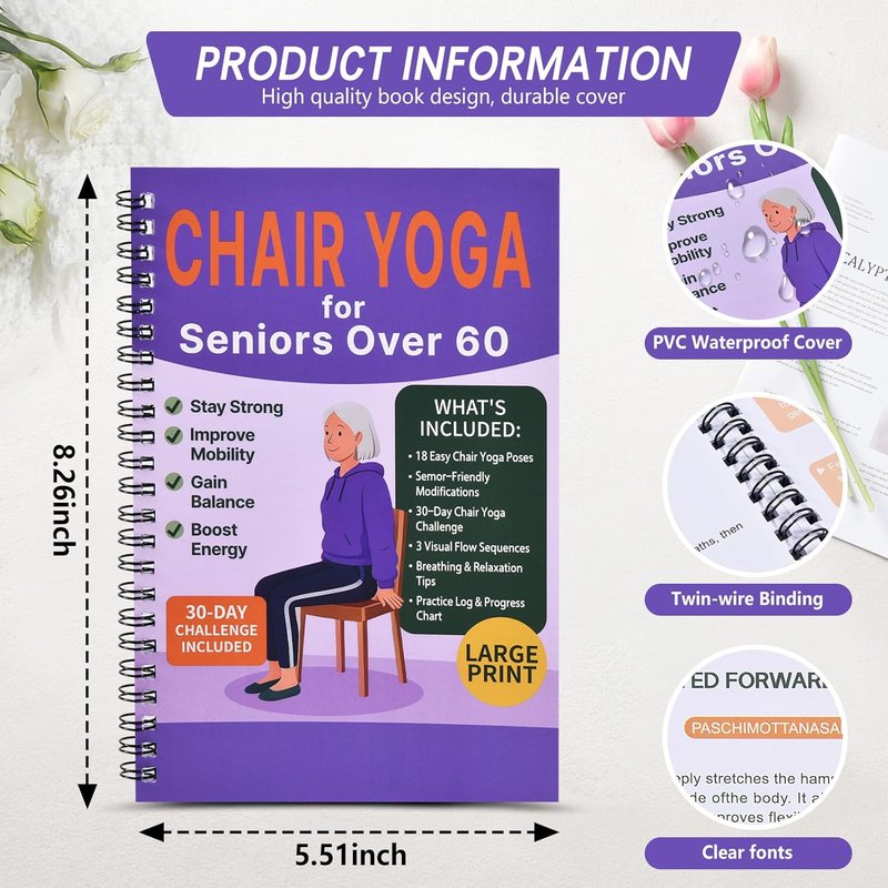 Chair Yoga for Seniors Over 60 - 30-Day Gentle Seated Yoga Guide | Weight Loss & Flexibility Chart (Purple)