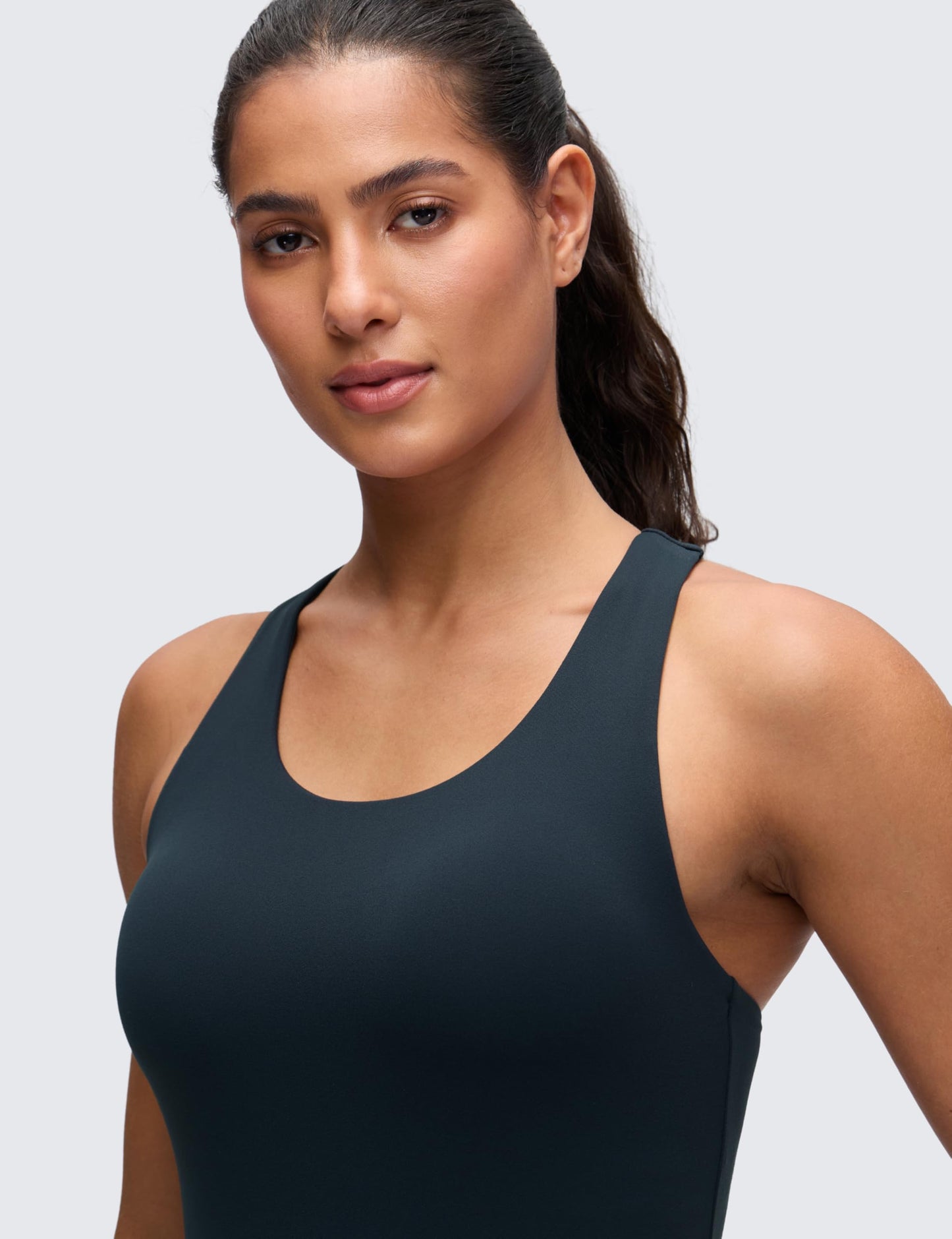 CRZ YOGA Butterluxe Workout Racerback Tank Tops for Women - Padded Athletic Spandex Yoga Shirts with Built in Bra True Navy Large