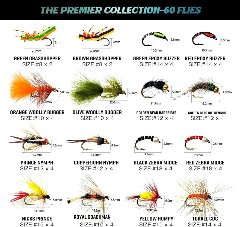 Fly Fishing Flies Kit - 28/48/60/88pcs Dry/Wet/Nymph/Streamer | Waterproof Box for Trout & Bass