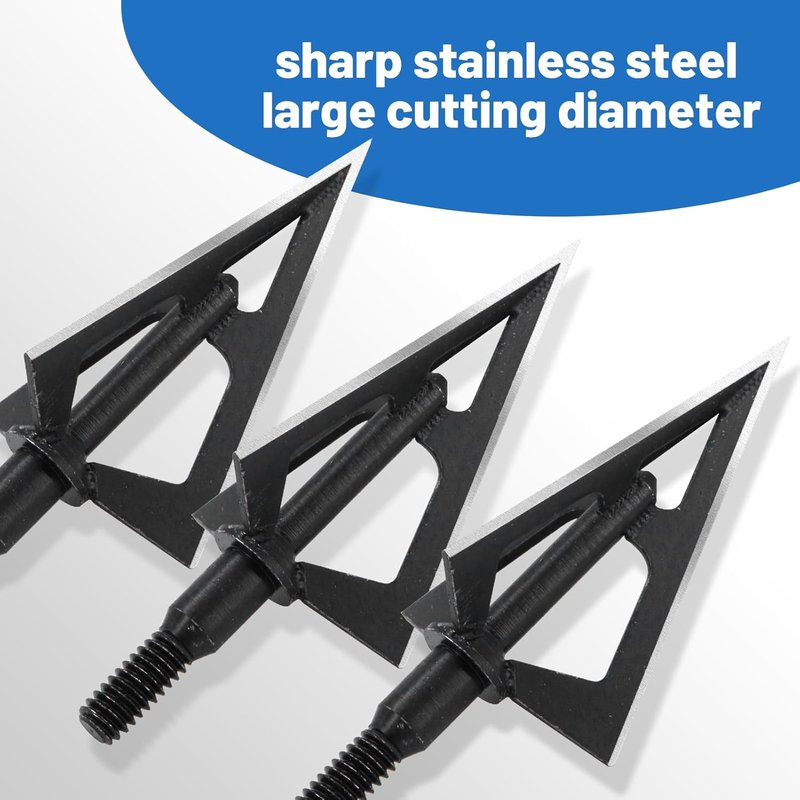 Broadhead Arrow Tips - 100 Grain Stainless Steel Archery Tips for Hunting | 6/12 Pack