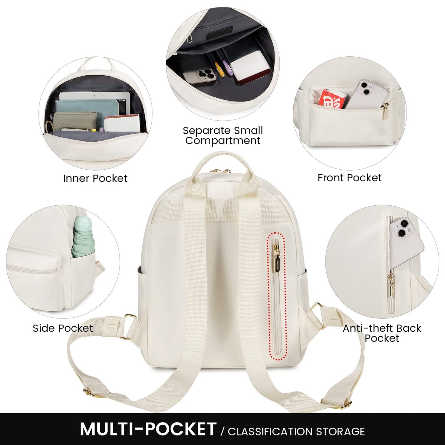 LOVEVOOK Mini Backpack for Women - Light Weight, Waterproof, Fashion - Beige