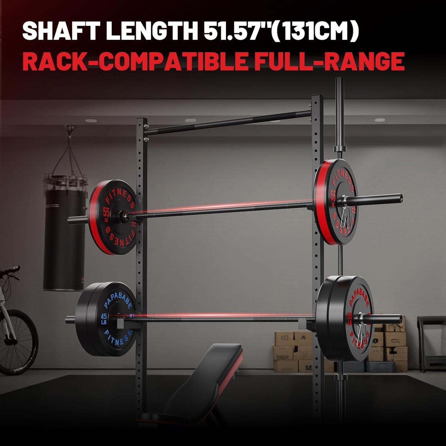 PAPABABE 7FT Olympic Barbell - 45 lb Weight Capacity | 1000-1500 lbs with Moderate Knurling for Squats, Curls, Deadlifts