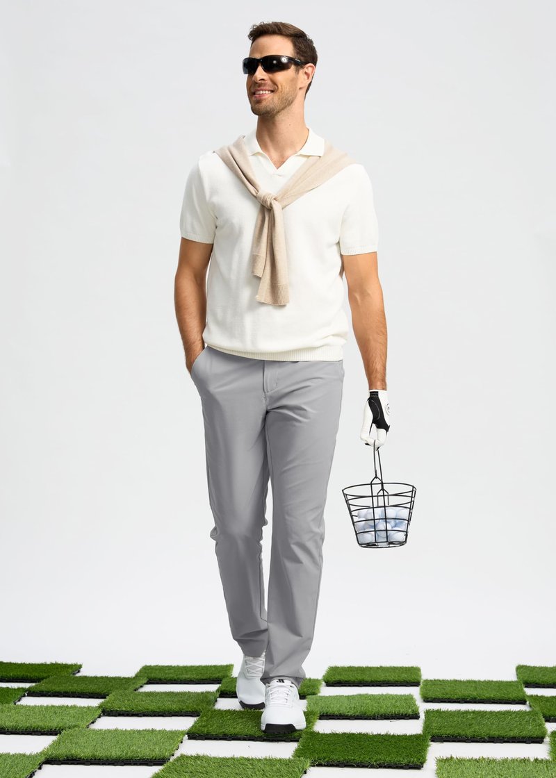 Pudolla Men's Golf Pants Stretch Classic Fit Work Dress Pants 32 Lightweight Quick Dry Casual Slacks Trousers with Pockets(Light Grey 34Wx32L)