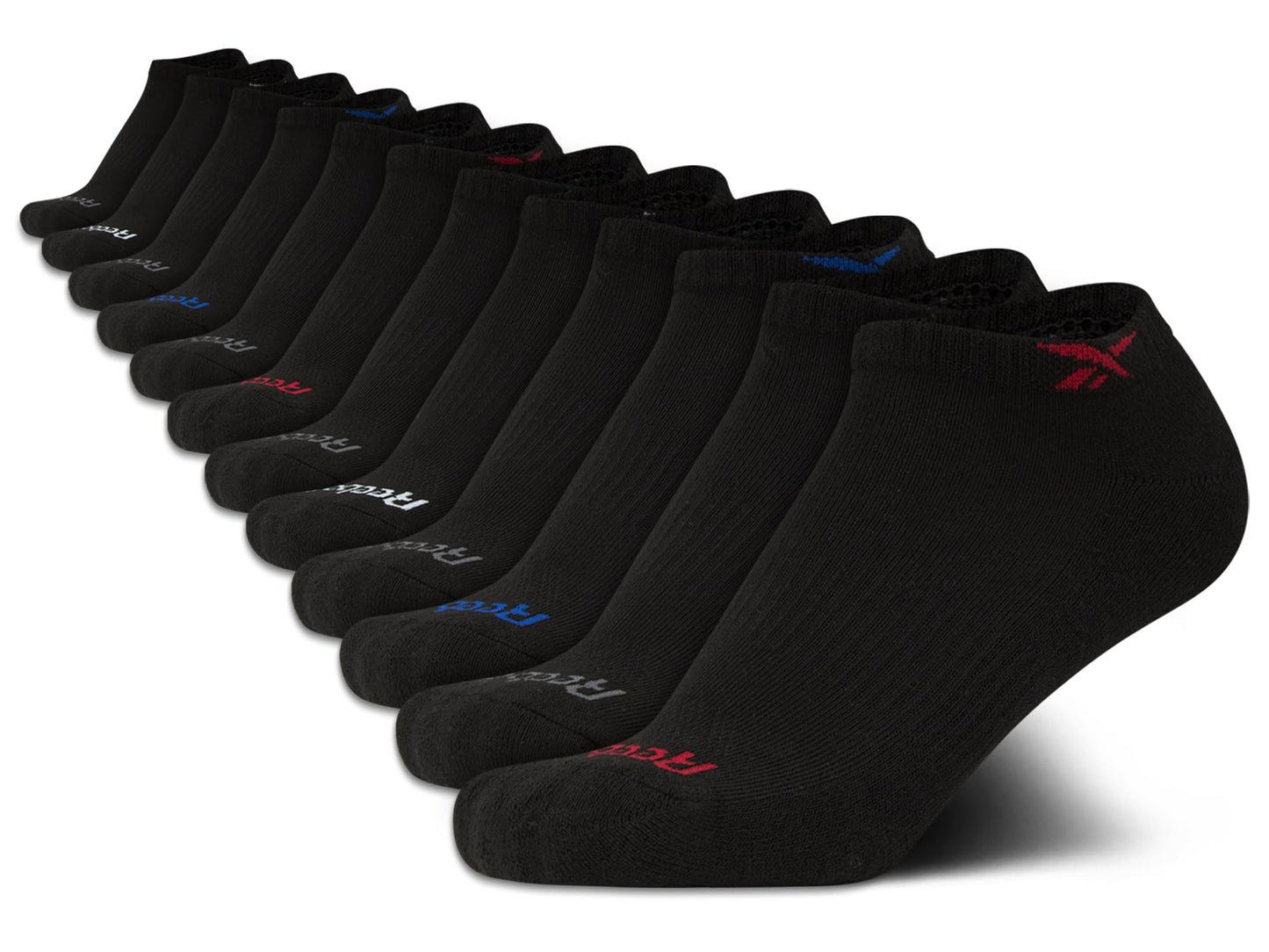 Reebok Boys Low Cut Socks - 12 Pack Stretch Performance No Show Socks with Arch Support - Cushioned Athletic Socks for Boys, Size Large, Black Logo