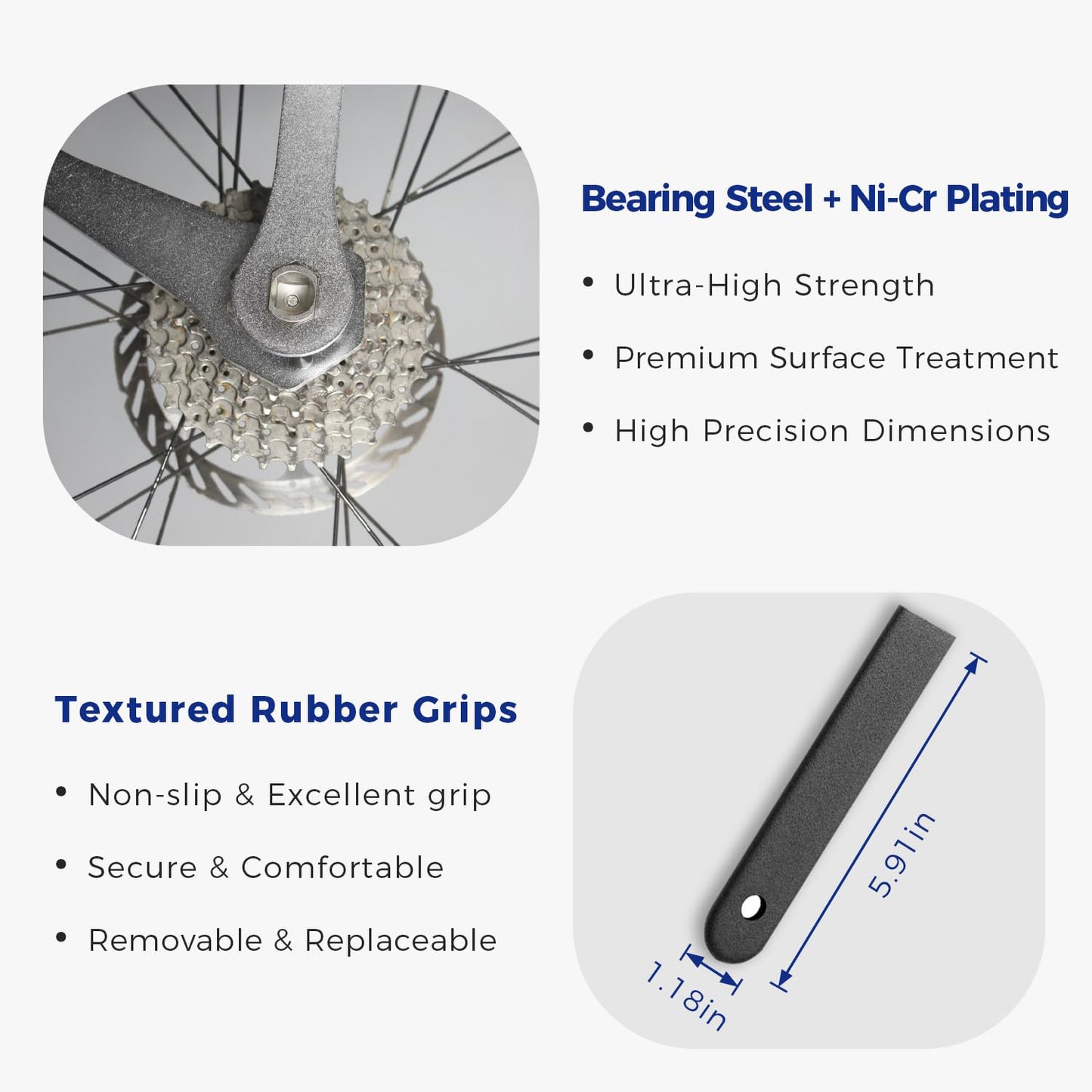 HUBAKO Cassette Removal Tool Sets, Cassette Wrench & Lock Ring Tool for 10T/11T Sprocket Cassette Install Removal, Bearing Steel + Ni-Cr Plating Cassette Wrench Tool with Rubber Grip for MTB Road Bike