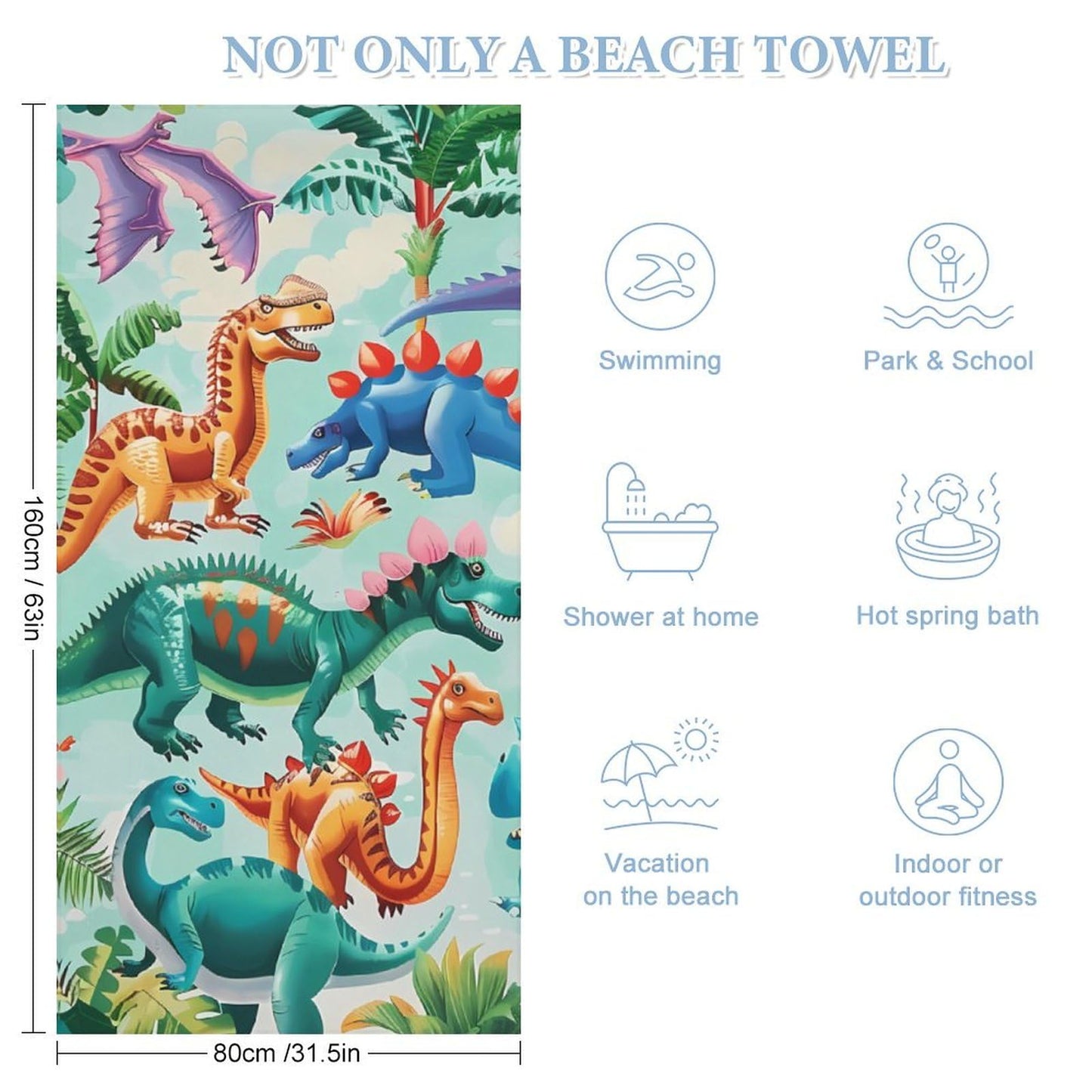 dinosaur beach towel Unique Design dinosaur towels Quick Dry Towel Suitable for Beach Bath Towel for Women Girls Kids Men Soft Plush dinosaur towel Beach Lovers beach towel dinosaur 63x32 inches