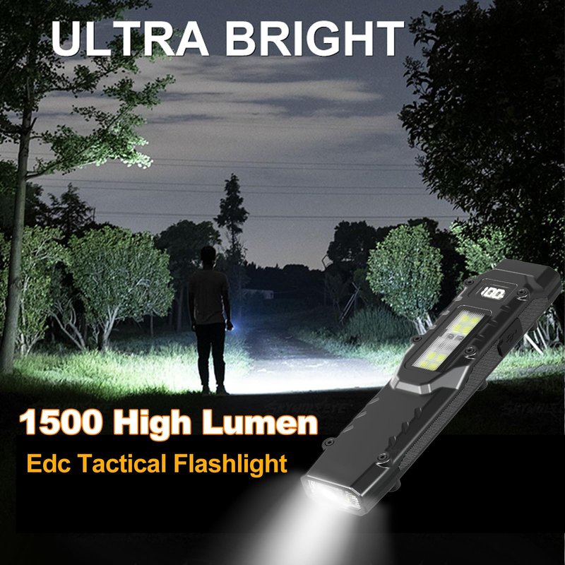 Tileon Tactical Flashlight, High Lumens EDC Flashlight with Digital Display, USB-C Rechargeable Flat Flashlight, Dual Switches & Side Light Small Pocket Flashlight for Camping,Hiking,Emergency