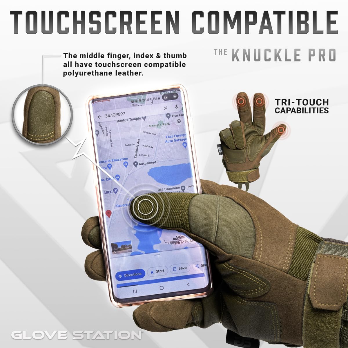 Glove Station Gloves for Men – Touchscreen Utility Gear with Hard Knuckle Protection Used in Motorcycle, Airsoft, & Outdoor Work Green - Hard Knuckle X-Large