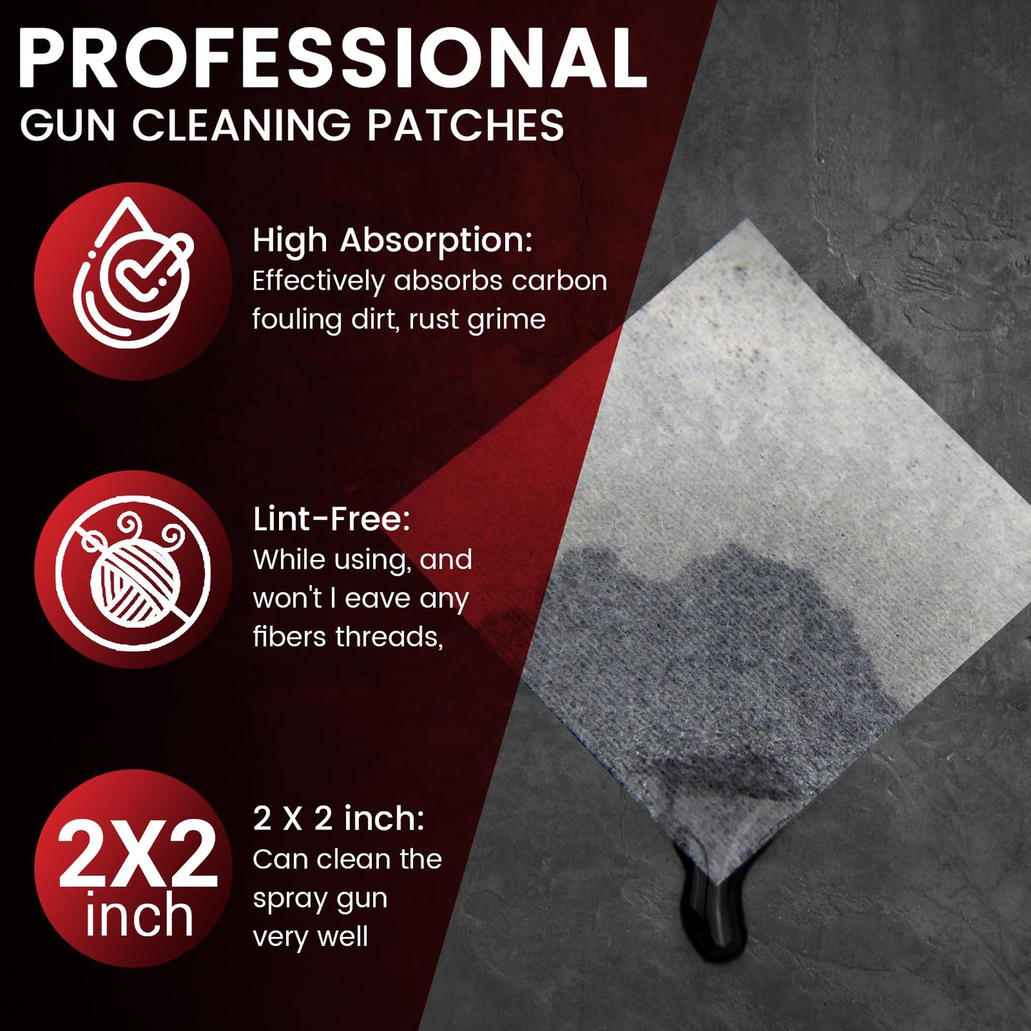 800PCS Gun Cleaning Suppliess- 600PCS Gun Cleaning Patches 2'' Lint Free and 200PCS (400 Tips) Cotton Swabs 6" Long Double Ended for Most Calibers Clean and Maintenance