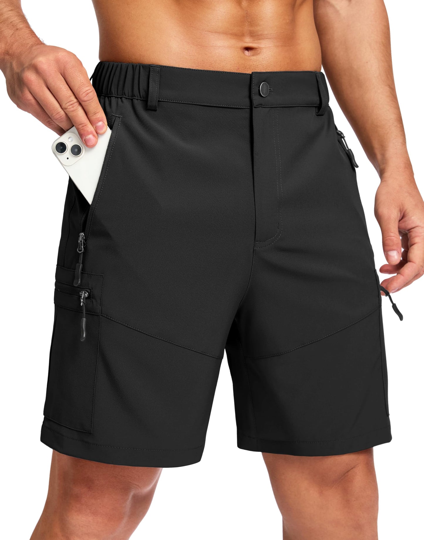Pudolla Men's Hiking Cargo Shorts Lightweight 7" Travel Casual Shorts for Men Golf Work Outdoor with 5 Zipper Pockets(Black X-Large)