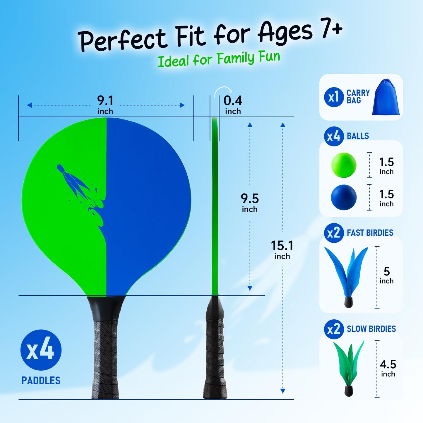 U&C Planet Beach Paddle Ball Set, Badminton Rackets, Family Outdoor Paddle Game Set for Kids and Adults, Backyard & Beach Game Park Camping Yard for Boys Girls All Ages