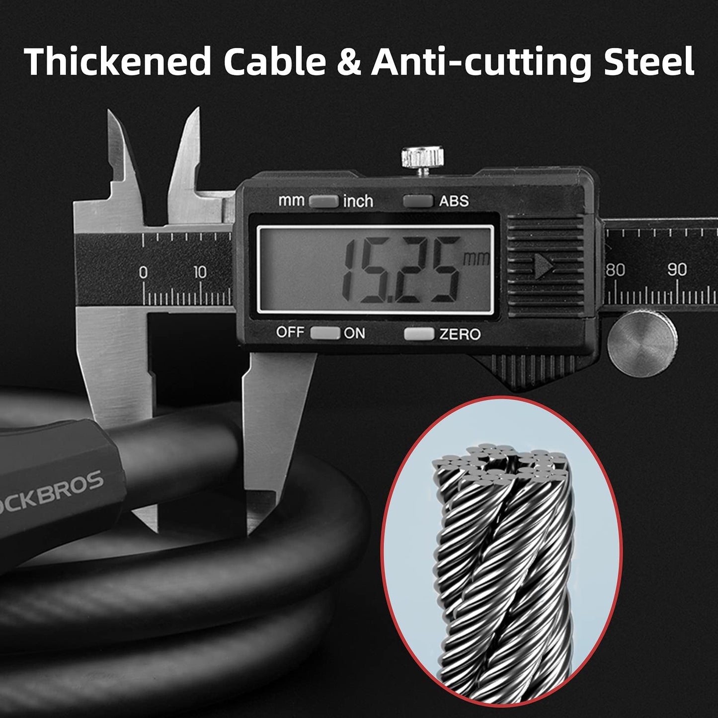 ROCKBROS Specialized Bike Lock Cable, 5 Digit Bike Lock Combination, 47 Inch Bike Wheel Lock, Master Lock Cable for Road Bike, MTB, Motorcycle, Stroller, Ladders, Gates