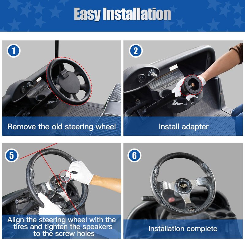 NOKINS 12.5" Universal Golf Cart Steering Wheel, Fit EZGO TXT/RXV/Club Car DS/Precedent/Yamaha, Most Golf Carts (Blue)