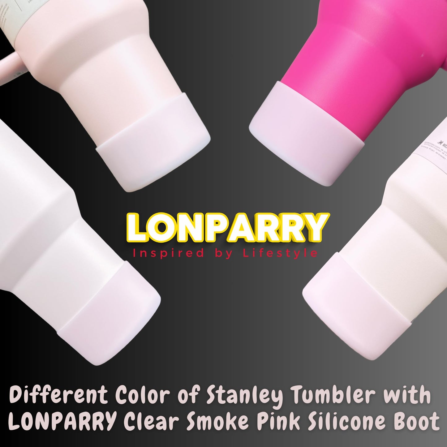 LONPARRY 2-Pack Boot for Stanley Tumbler 40 30 oz Bottom Sleeve Protector for Stanley Cup Quencher IceFlow Silicone Sleeve for Stanley Bottom Anti-Slip Sleeve Clear Smoke Pink