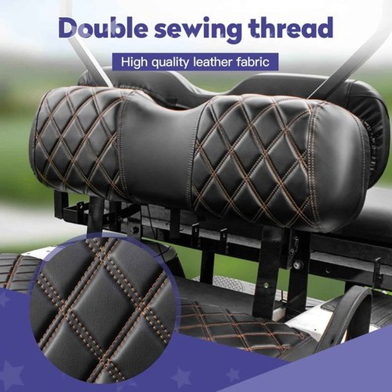 NOKINS Golf Cart Diamond Seat Covers Kit, Fit for EZGO TXT 1994-2013/EZGO RXV OEM Standard Front Seat Cushion, Golf Cart Vinyl Seat Cover, No Nails Required (Black and Brown Stitching)