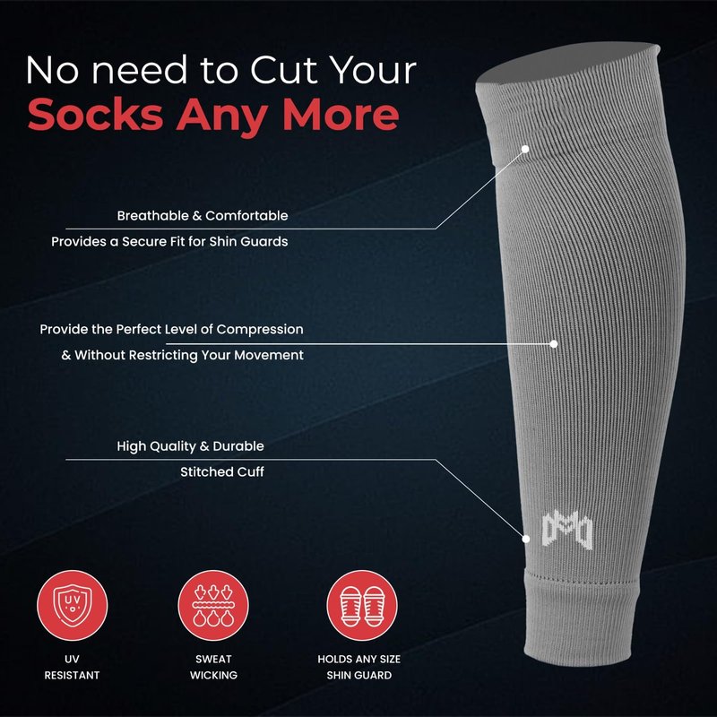 MediCaptain Pre Cut Soccer Sock Sleeves, Companion for Soccer Grip Socks, Securely Holds Shin Guards, Compression Leg Warmer (Gray, One Size)