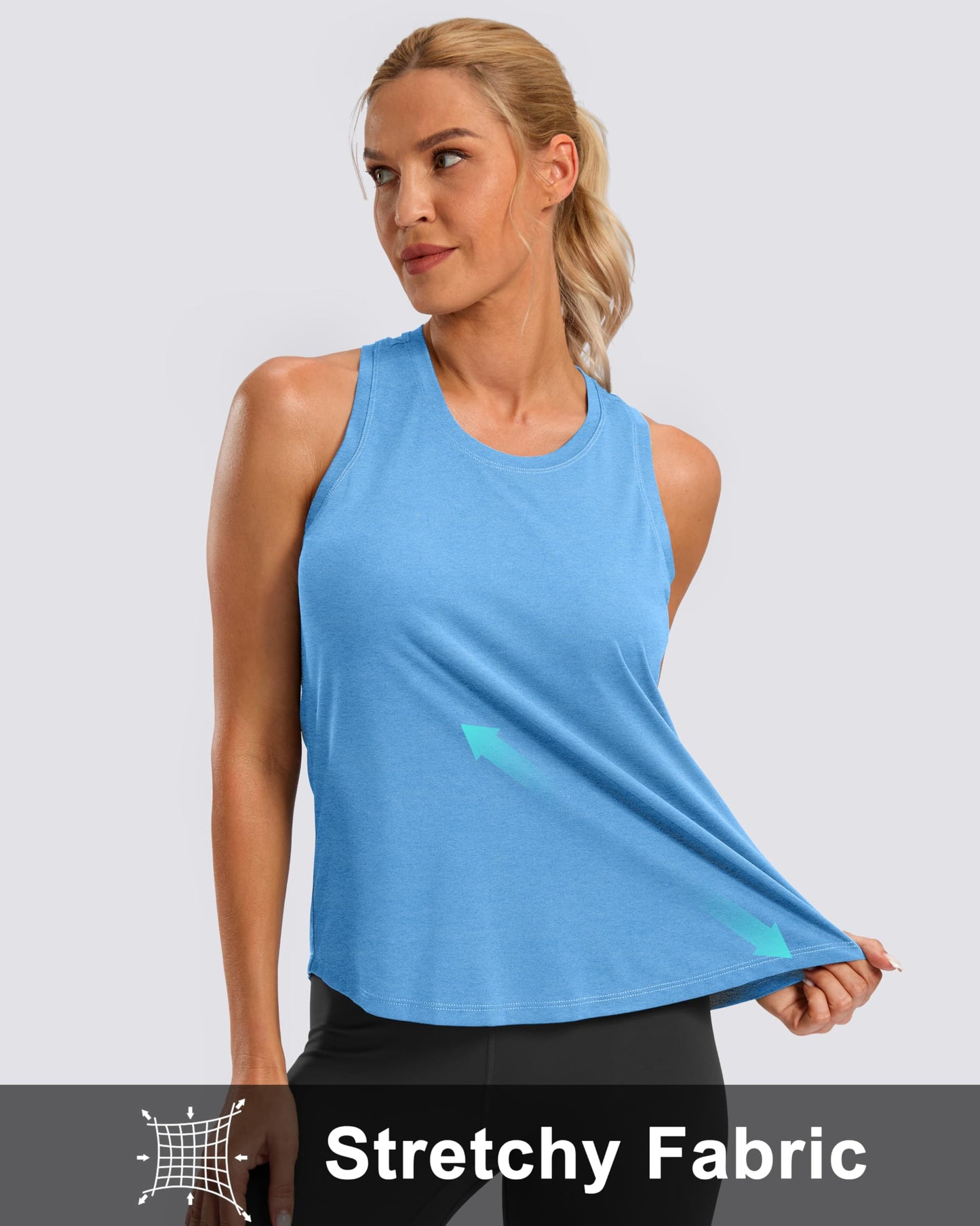 G Gradual Women's Workout Tank Tops Racerback Athletic Yoga Tops Loose Fit Sleeveless Running Gym Sports Shirts for Women(Sky Blue Heather,S)