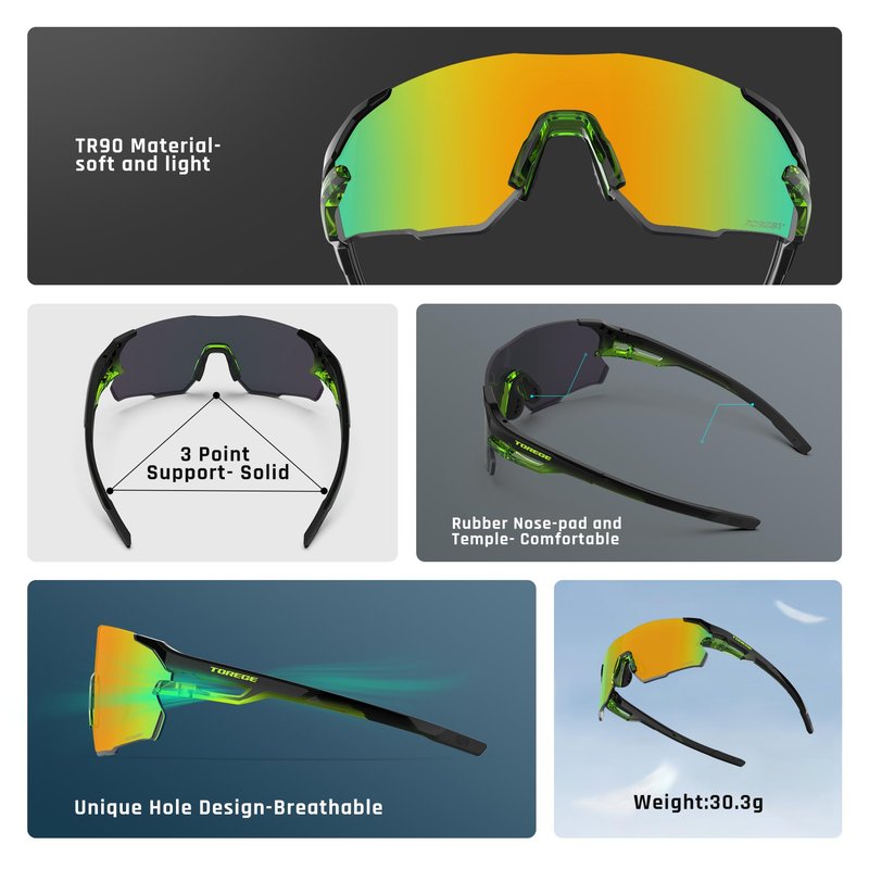 Sports Sunglasses for Men and Women-UV Protection, Ideal for Cycling, Fishing, Baseball, Running, Golf Iceman (C8- Fluorescent Yellow Black&Gold Lens)