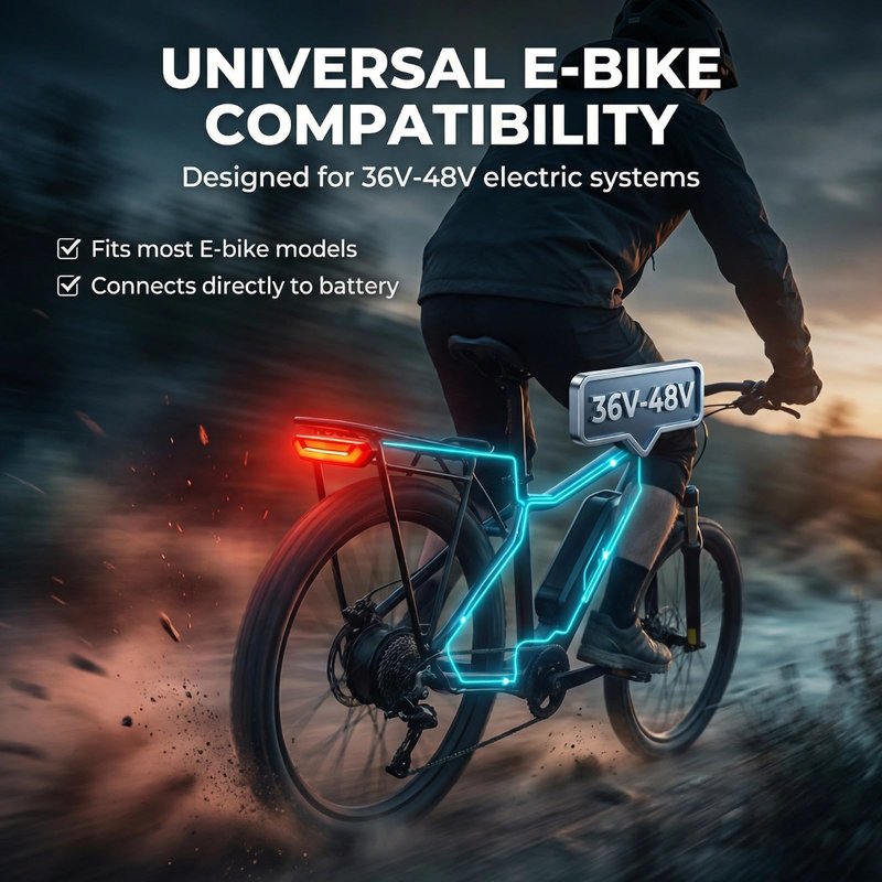 MOONDKIST Electric Bicycle Rear Light, 2 in 1 Bicycle Tail Light Running Light Brake Light, 36-48V Bicycle Accessories Safety Warning Lights, Tail Light Accessories