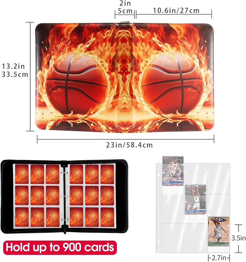 Basketball Card Binder - 900 Pocket Trading Card Holder with 50 Removable Sleeves | Durable Zipper Album Organizer