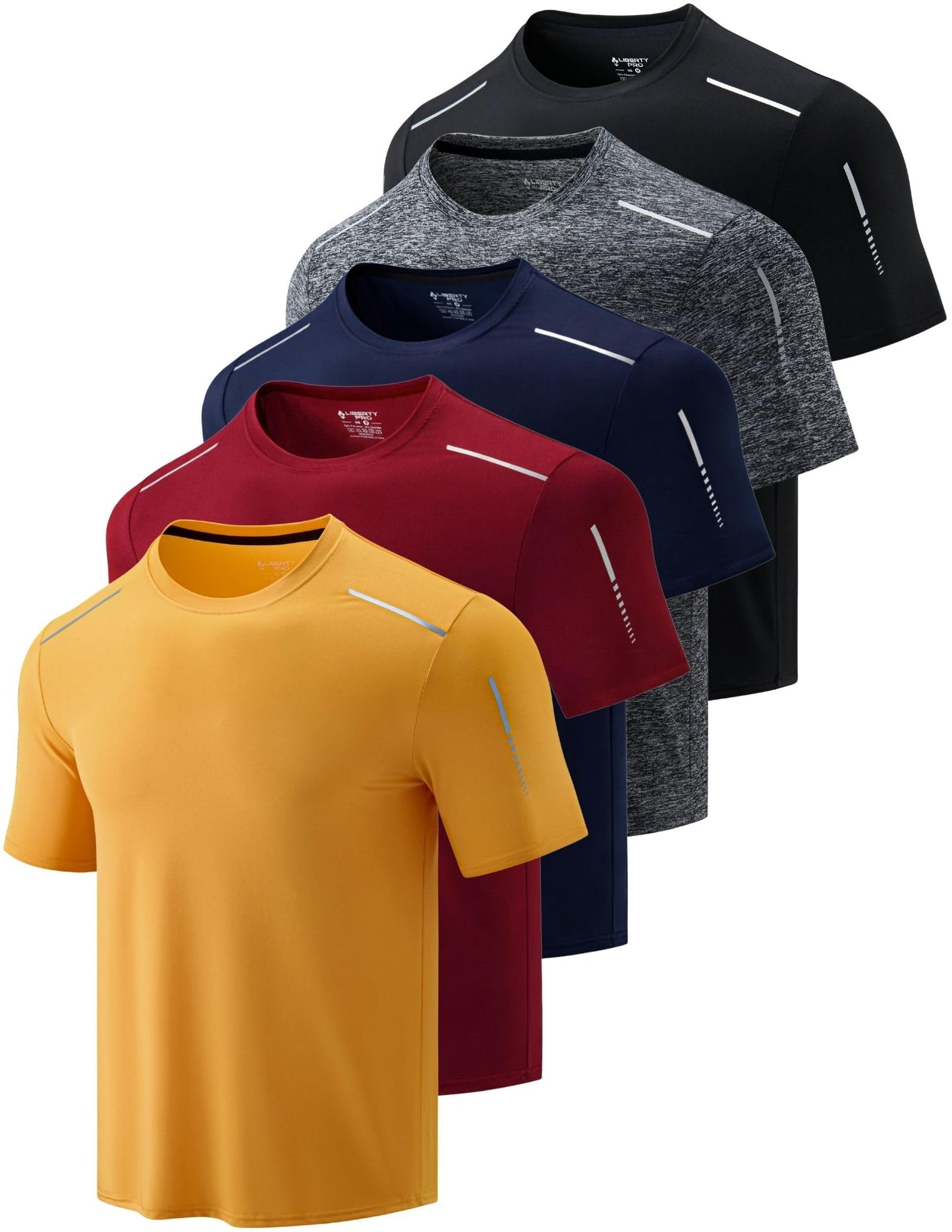 5 Pack Men’s Active Quick Dry Crew Neck T Shirts | Athletic Running Gym Workout Short Sleeve Tee Tops Bulk (Set 21, Medium)