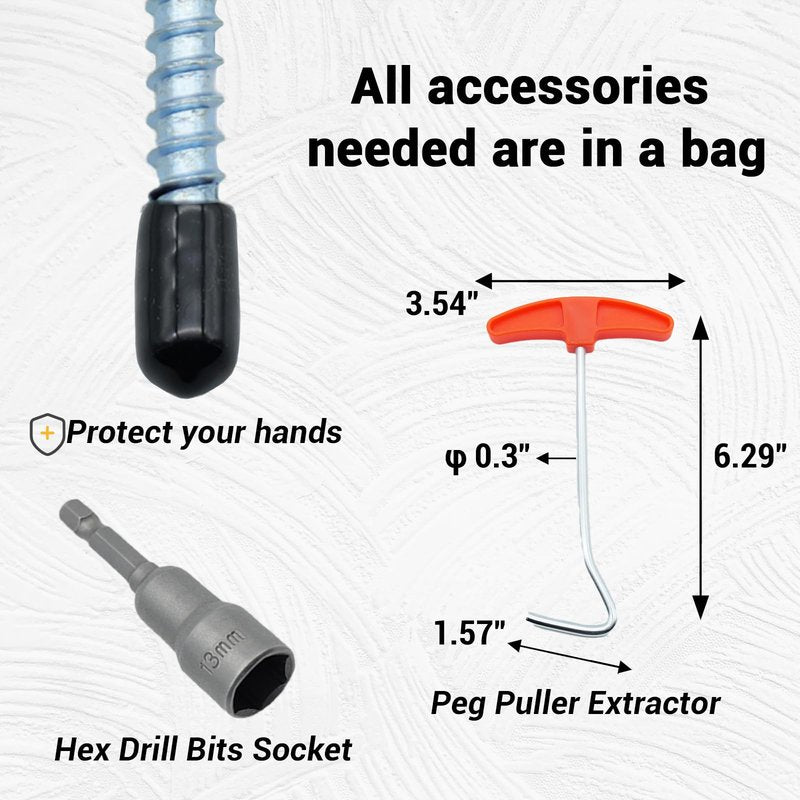 Keovoker 12 Pack Screw in Tent Stakes Heavy Duty-8” Metal Pegs for Ground, Drill in Camping Stake with Hex Head Driver, Spikes Puller, Protector/Stopper in Storage Bag, for Hiking, Glow in Dark