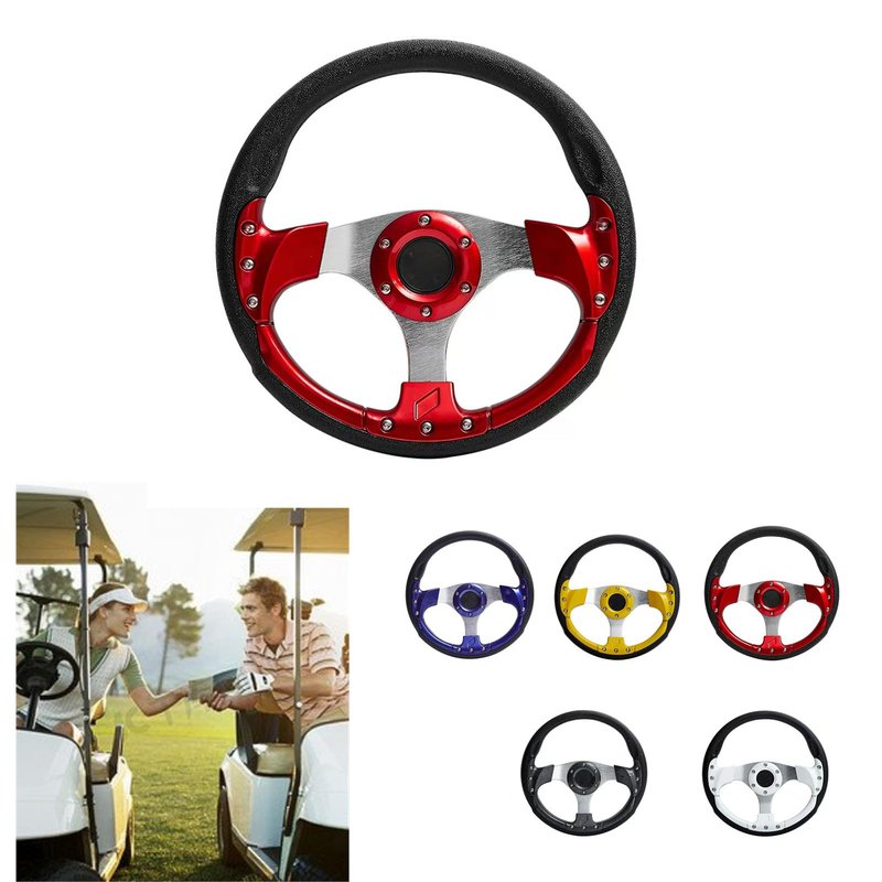 Golf Cart Steering Wheel,Universal Modified Golf Cart Skid Steering Wheel,for Club Car EZGO RXV and TXT, Yamaha, Precedent Tempo (Red)