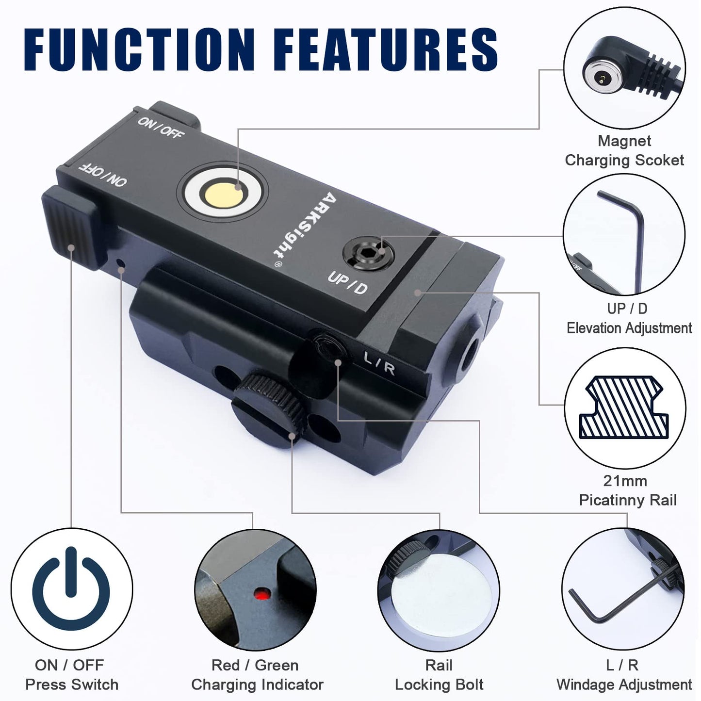 ARKSight Pistol Laser Sight Handgun Tactical Sight with Magnetic Touch Charging Socket, Rechargeable Build-in Battery