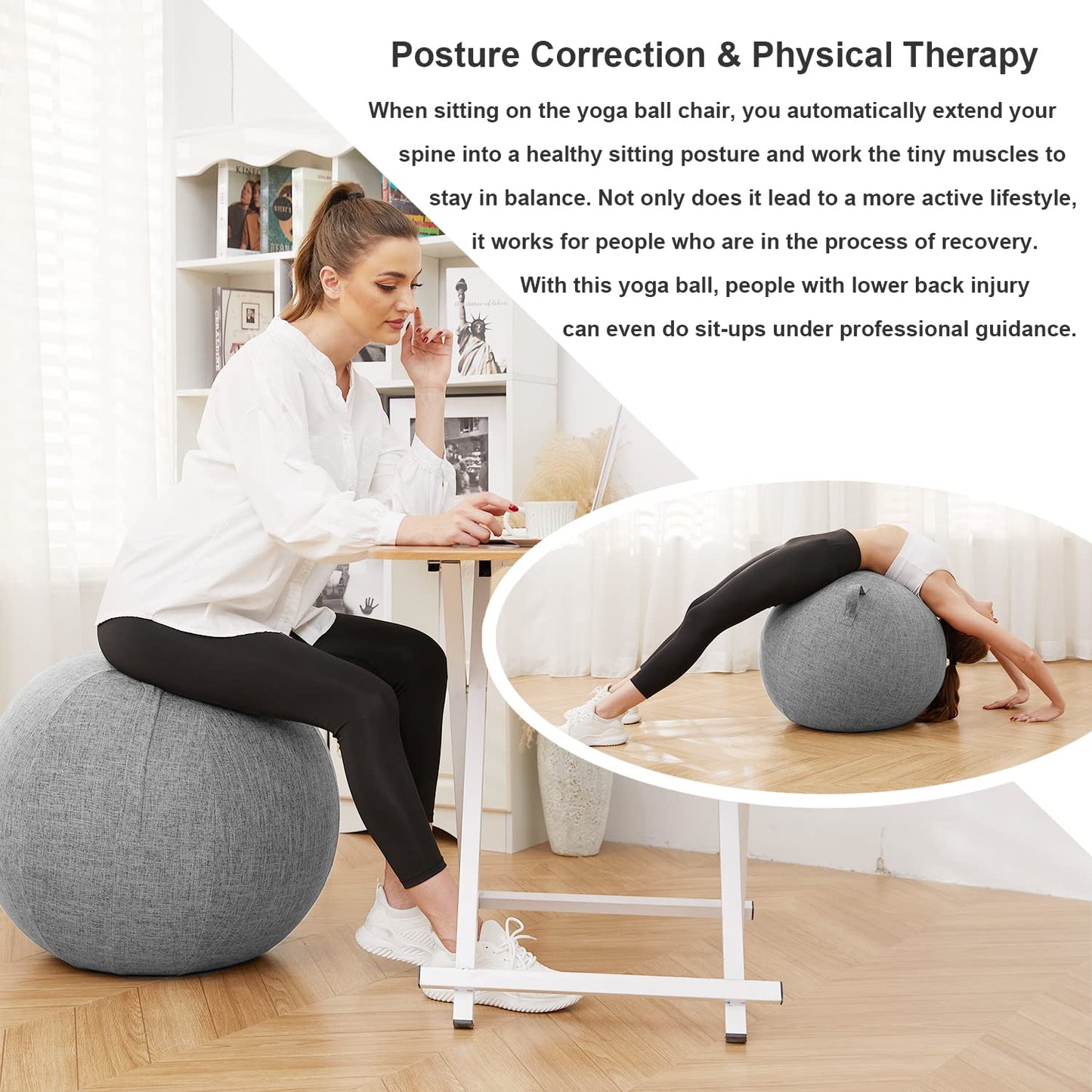 TokSay Exercise Ball Chair with Fabric Cover, Standard Size (25inches/65cm), for Home Offices, Balance Training, Yoga Ball