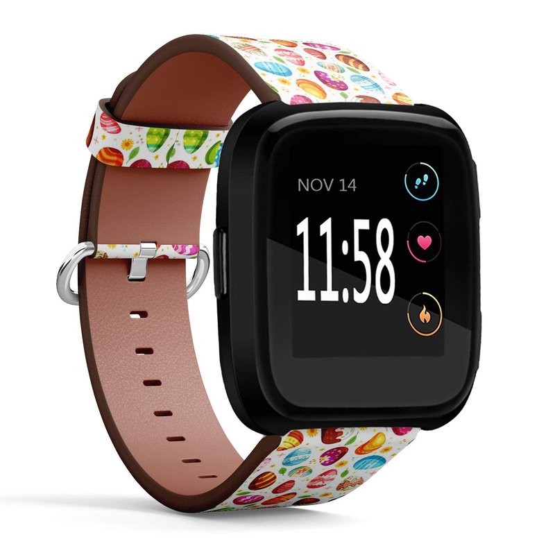 Q-Beans Replacement Band, Compatible with Fitbit Versa/Versa 2 / Versa Lite - Leather Band Bracelet Strap Wristband Accessory with Quick-Release Pins // Easter Eggs Holiday