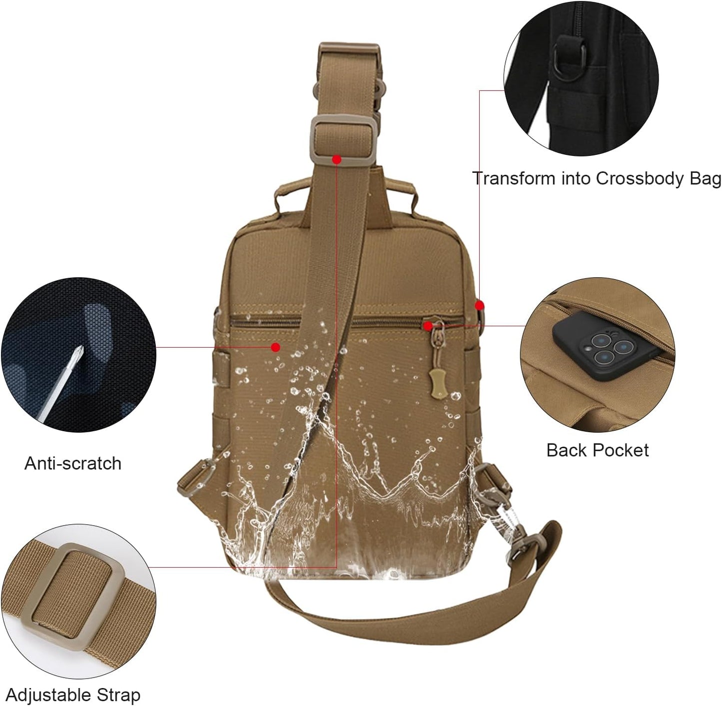 Tactical Backpack for Men - Military Sling Shoulder Bag for Hiking, Camping & Everyday Use | Versatile Crossbody Design