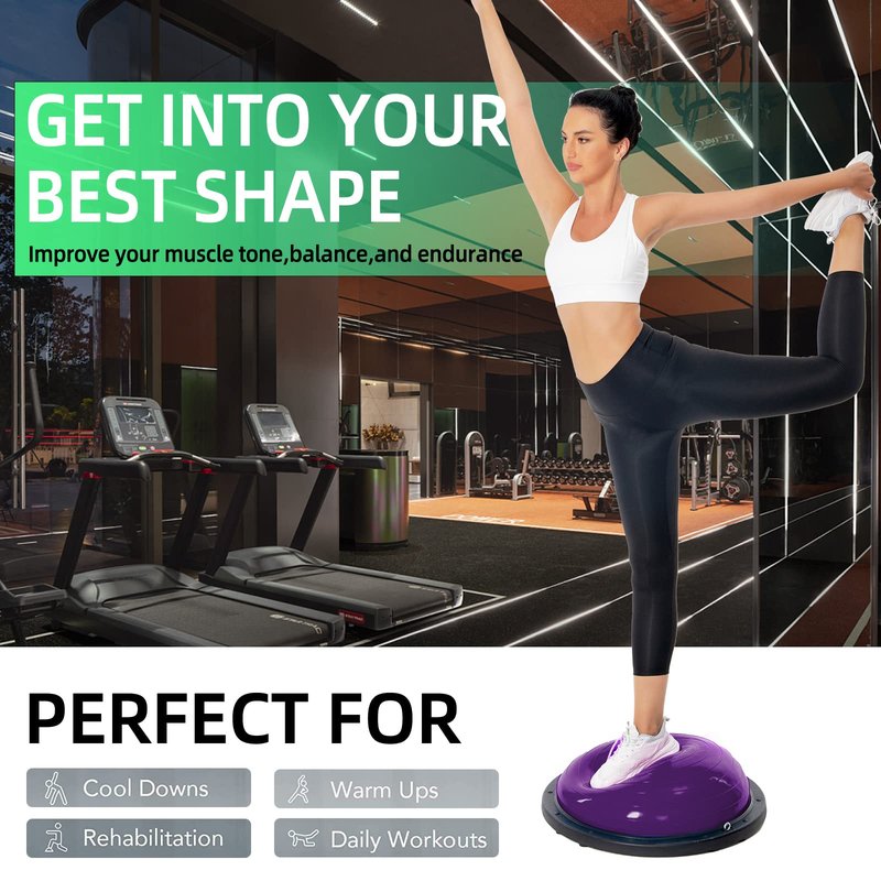 DrfzCa Balance Ball Trainer-Half Ball for Yoga with Resistance Band and Foot Pump, Improve Workout Half Balance Ball,Exercise Balance Ball for Stability Training and Home Gym