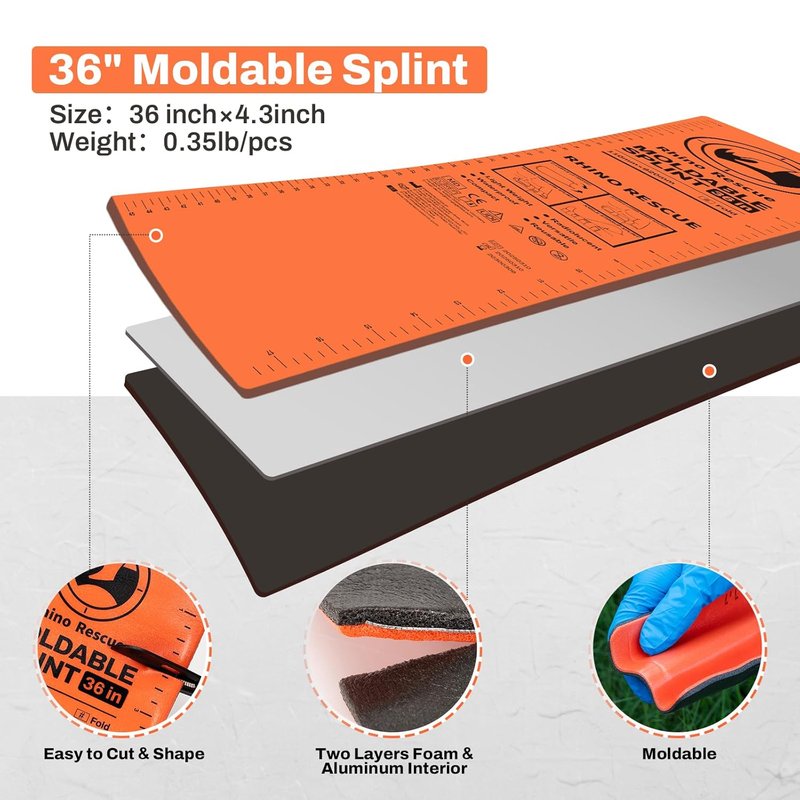 First Aid Splint - 36" X 4.3" Orange-Gray | Keeps Bones in Position