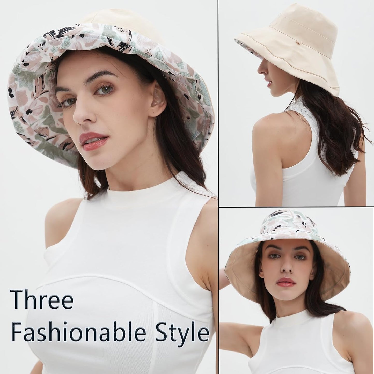 Womens Sun Hats - Wide Brim Reversible Bucket Hat for Summer Travel | UV Protection, Packable Cotton