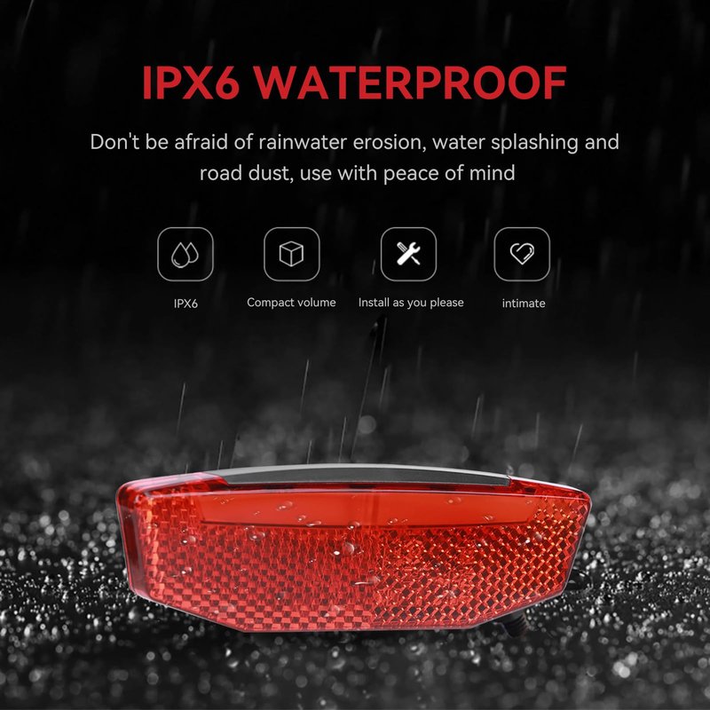 EBike Tail Light, 6V-60V LED Warning Light High Brightness Bike Rear Light Night Riding Equipment Waterproof Connector Electric Bike Accessories for Night Riding Cycling