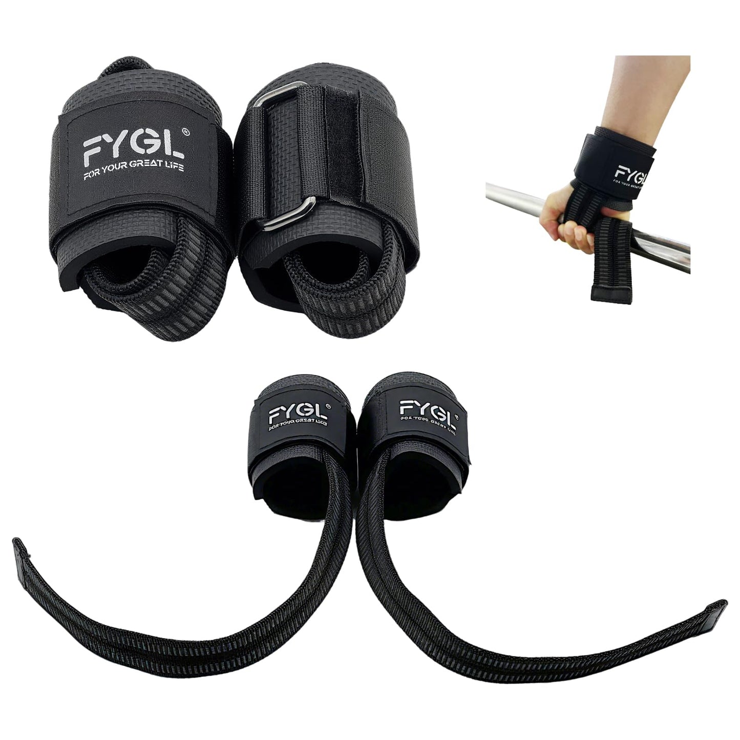 FYGL Weight-Lifting-Straps - Neoprene Padded Wrist Support with Nylon Dura Grip, Wrist Wraps for Weightlifting, Powerlifting, Deadlift & Strength Training, Black