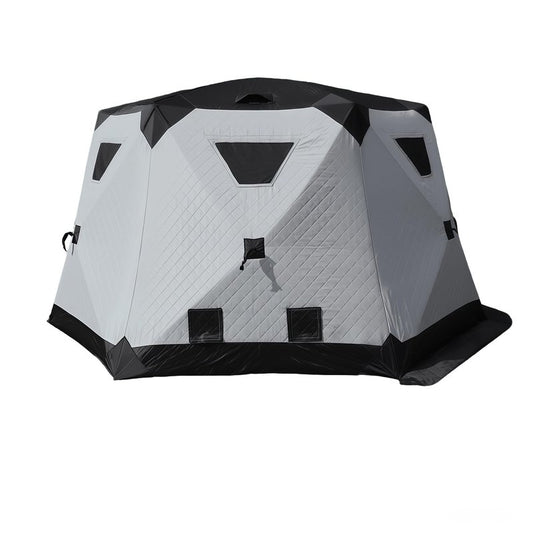 Quick-Opening ice Fishing Tent, 420D Hexagonal Insulated Tent, Accommodates 6-8 People; Portable ICES Grey ice Fishing hut with Stove and Chimney Floor, Ideal for ice Fishing and Winter Camping