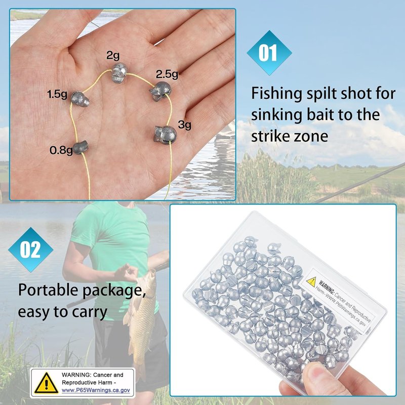 Split Shot Fishing Weights - 100pcs Removable Round Sinkers for Freshwater & Saltwater Fishing | Versatile Clip-On Design