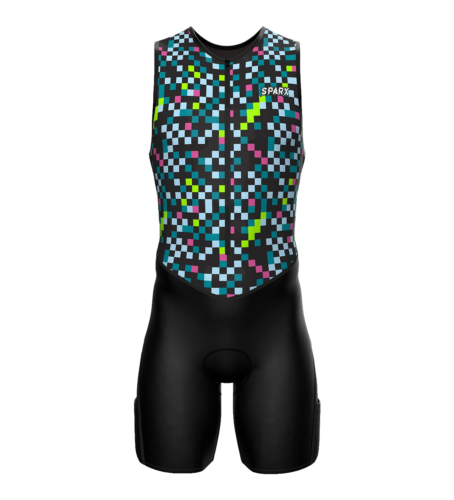 Sparx Men's Premium Triathlon Suit – Padded, Quick-Dry, Compression Fit, Lightweight Tri Suit for Swim, Bike, Run Race & Training (Small, ColoredCubes)