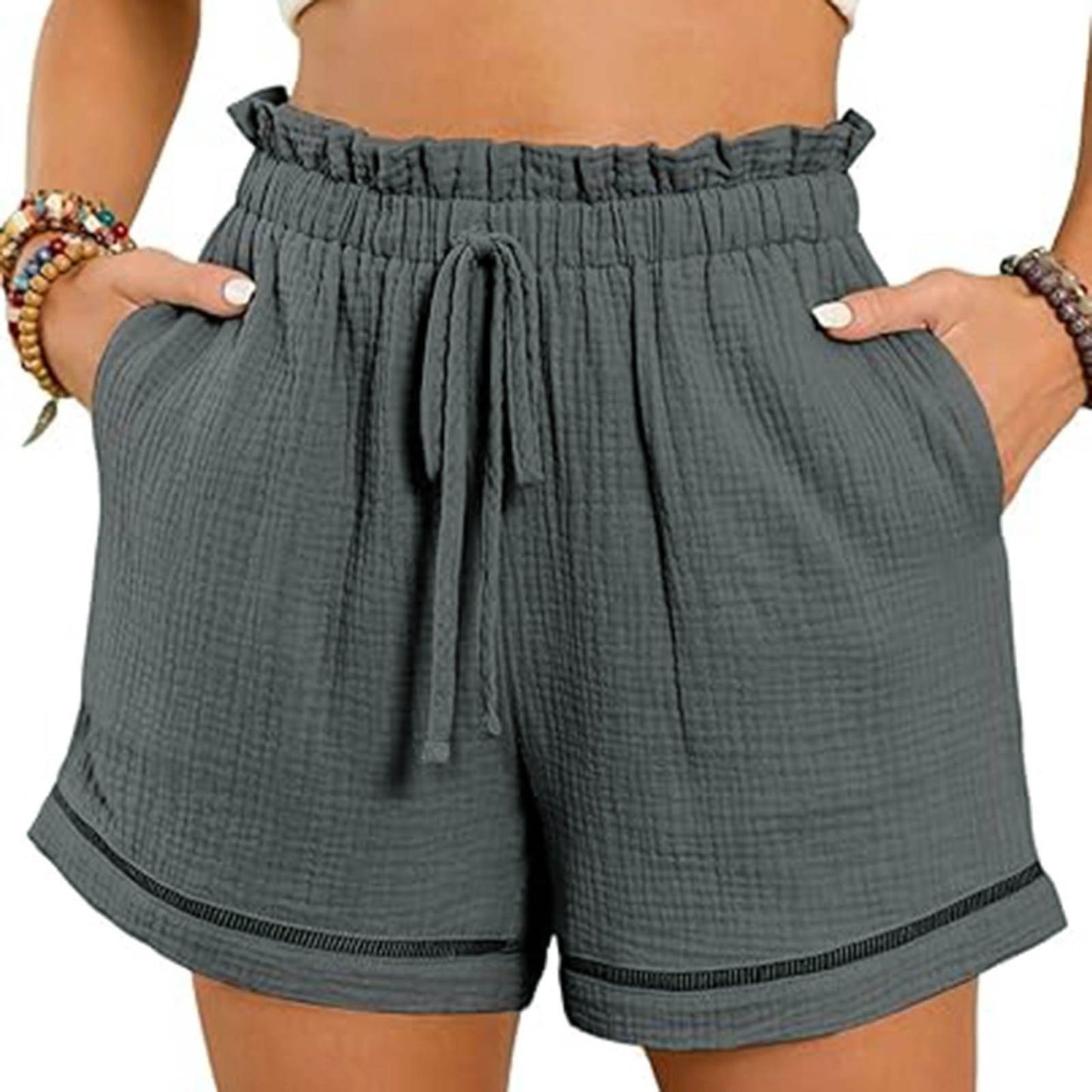 Gcvizuso Trending Gifts for Women 2024 Shorts for Women Summer Casual High Waisted Pant Drawstring Wide Leg Beach Pant Lightweight Short with Pockets Orders Placed by Me