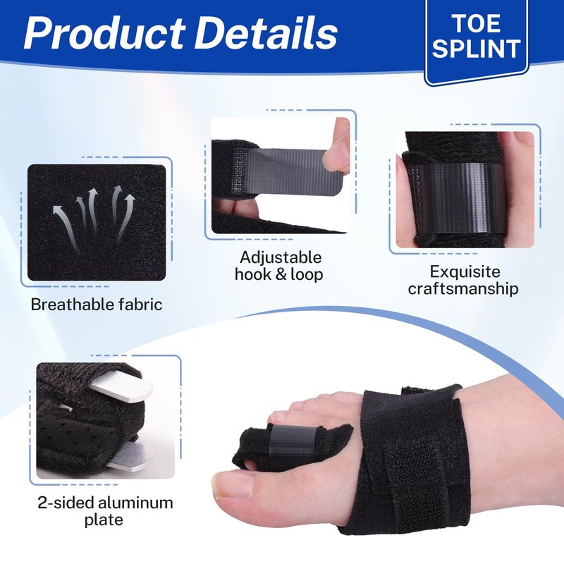 ADLLHO Toe Splint for Broken Toes Support, Toes Brace for Fracture Fixation,Sports Sprains,Injuries, Fracture Toes Protector for Second Toe to Pinky