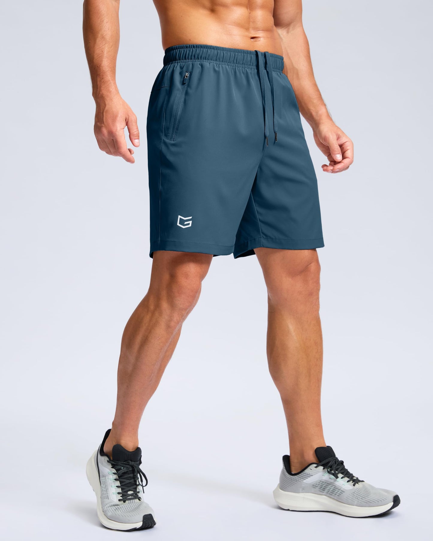 G Gradual Men's Athletic Running Shorts with Zipper Pockets Quick Dry 7"/ 5"/ 9" Workout Gym Shorts for Basketball Hiking(Dusty Blue,7M)
