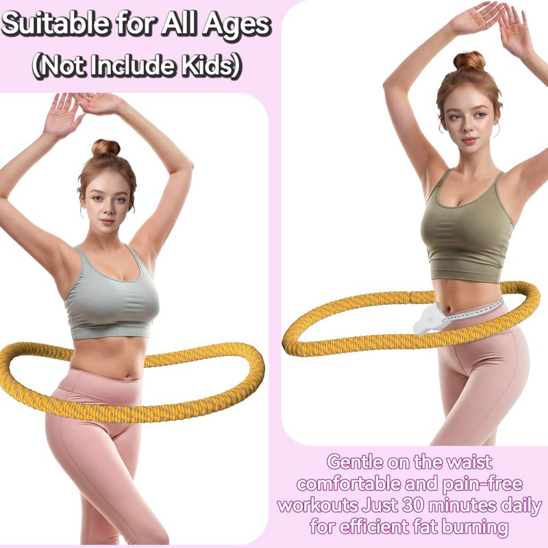Lerpio 3.4/4.1/5 LBS Soft Spring Weighted Hoop for Adults, Quiet & Pinch-Proof Design, Portable Fitness Infinity Hoop with Body Tape Measure, Exercise Hoop for Core Workout (Purple, 3.4LBS)
